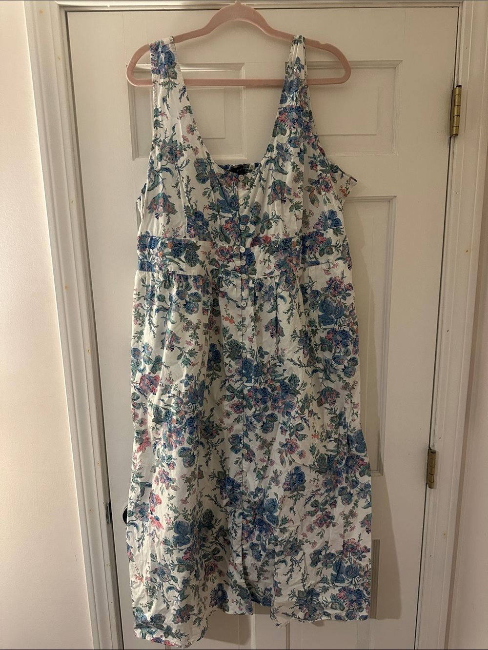 J.Crew White Midi Dress with Blue, Pink & Green Floral Print